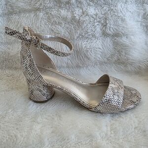 Anne Klein Rose Gold Textured Block Heel Sandal with Ankle Strap